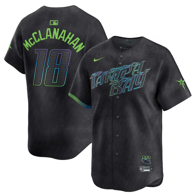 Youth Tampa Bay Rays #18 Shane McClanahan Charcoal 2024 City Connect Limited Stitched Baseball Jersey
